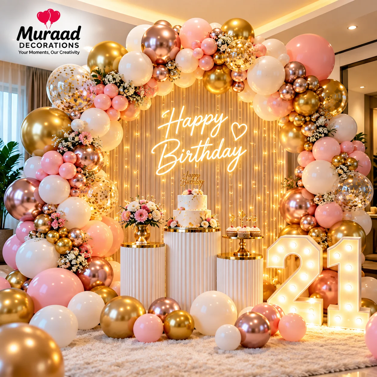 Elegant Blush Pink Birthday Celebration Setup Premium Birthday Balloon Decoration at Home